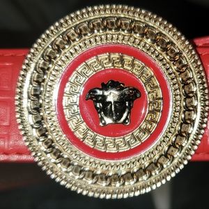 Women's Versace Belt Red with Beautiful Gold Tone Buckle